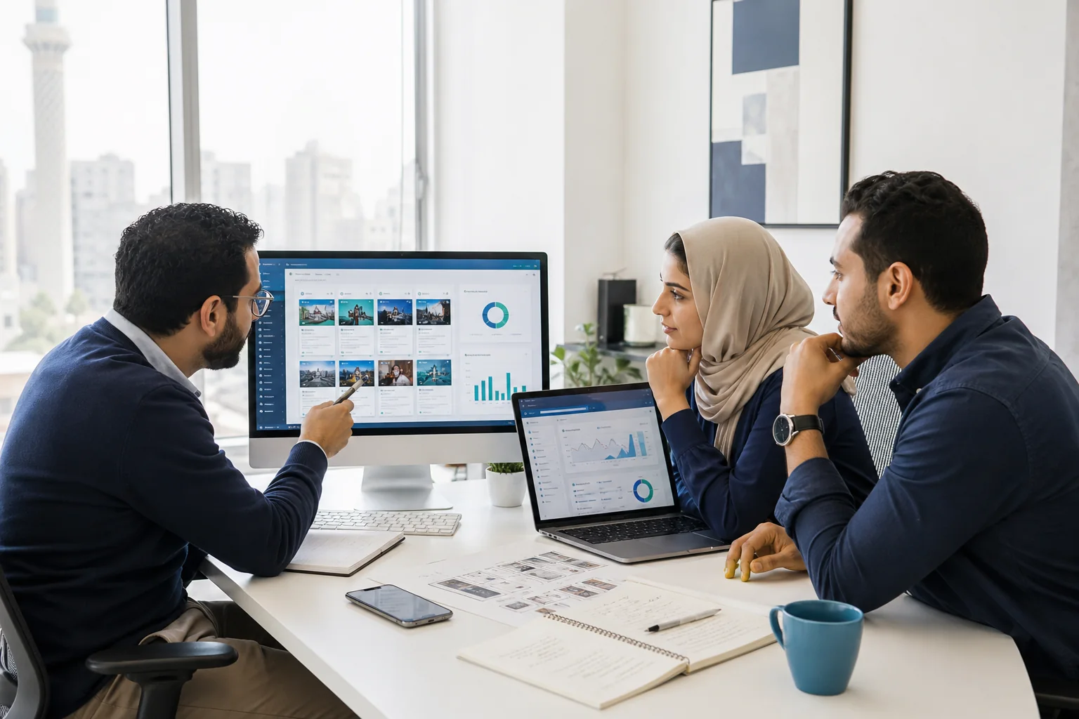 فريق يراجع خطة محتوى ونتائج السوشيال ميديا